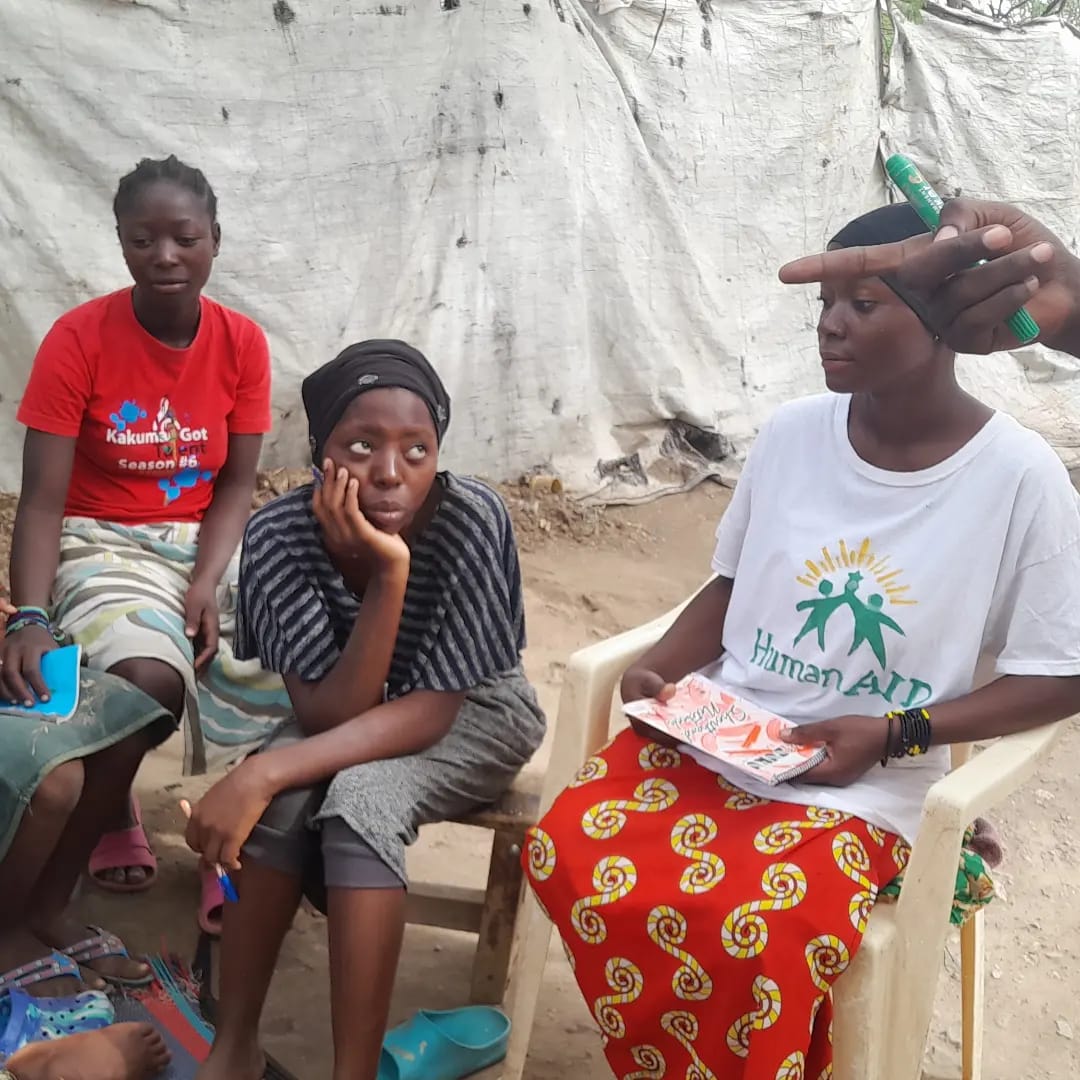 The image is Refugee-led organization Stress-free Zone for Children GBV, MHM, FGM Prevention Healing Through Art Hygiene & Sanitation