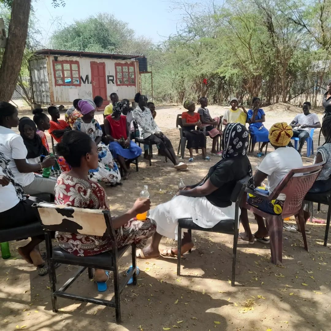 The image is Refugee-led organization Stress-free Zone for Children GBV, MHM, FGM Prevention Healing Through Art Hygiene & Sanitation